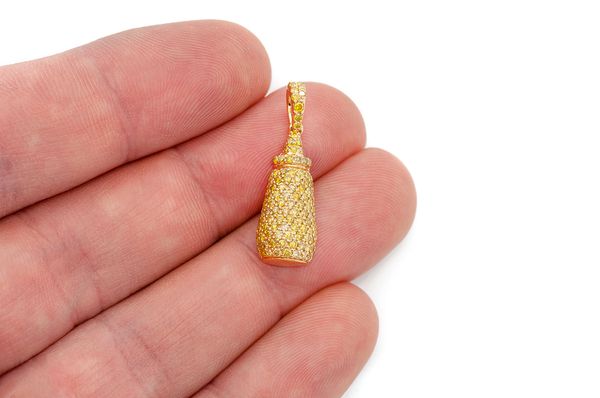 Mustard Bottle Yellow Diamond Pendant 14k Solid Gold 0.90ctw