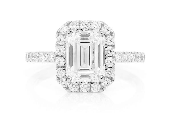 2.29ct Emerald Cut Halo Diamond Engagement Ring 14k Solid Gold 2.95ctw
