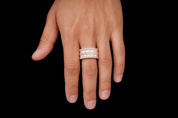 Three Row Baguette Diamond Ring 14k Solid Gold 3.50ctw