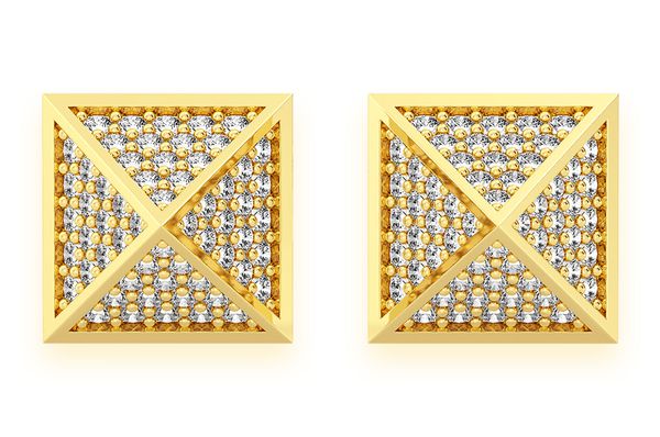Pyramid Stud Diamond Earrings 14k Solid Gold 0.50ctw