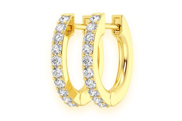 Hoop Half Diamond Earrings 14k Solid Gold 0.10ctw
