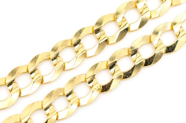 11MM Flat Curb Link 14k Solid Gold Chain