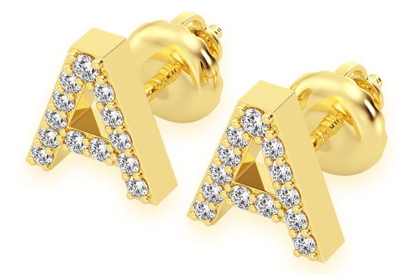 Letter A Stud Diamond Earrings 14k Solid Gold 0.10ctw