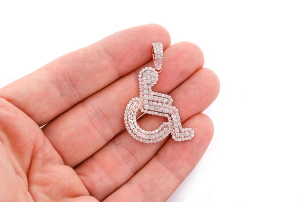 Wheelchair Double Layer Diamond Pendant 14k Solid Gold 2.60ctw