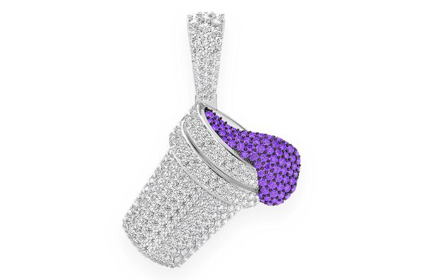 Purple Double Cup Amethyst & Diamond Pendant 14k Solid Gold 2.50ctw