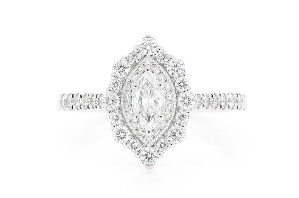 1.00ctw - Vintage Style Marquise Double Halo - Diamond Engagement Ring - All Natural