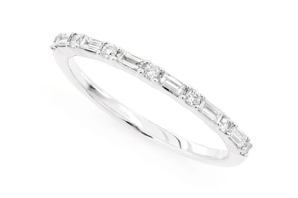 Round Baguette Single Row Diamond Ring 14k Solid Gold 0.10ctw