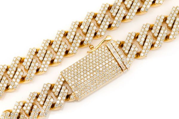 14MM Raised Miami Cuban Diamond Necklace 14k Solid Gold 28.25ctw