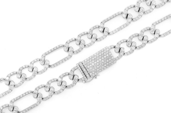 8MM Figaro Link Diamond Necklace 14k Solid Gold 17.00ctw