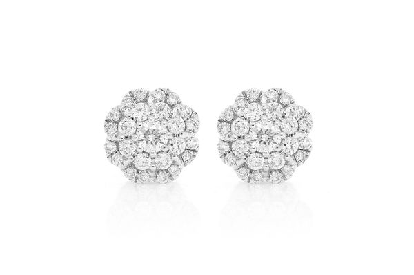 Floral Double Halo Diamond Earrings 14k Solid Gold 0.50ctw