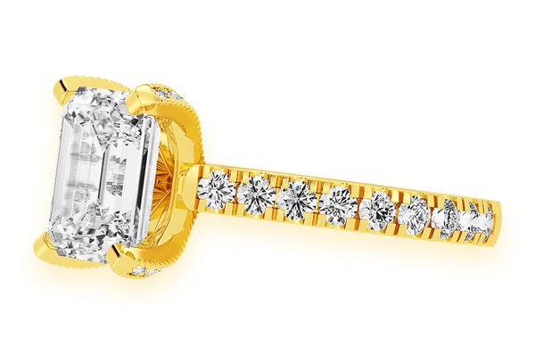 3.00ct Emerald Solitaire - Single Row Scallop - Diamond Engagement Ring - All Natural Vs Diamonds