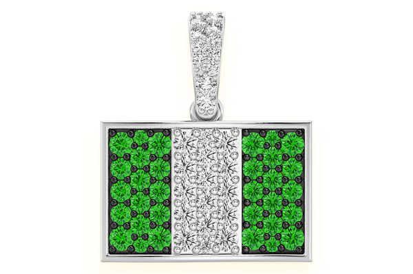 Nigeria Flag Emerald & Diamond Pendant 14k Solid Gold 0.75ctw