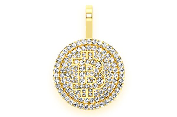 Bitcoin Diamond Pendant 14k Solid Gold 1.10ctw