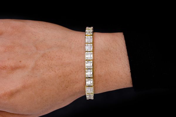 Baguette & Round Link Diamond Bracelet 14k Solid Gold 9.25ctw