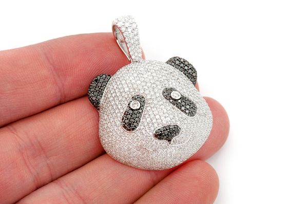 1OK White Gold Black & White Diamond Panda with Chain – Shalimar Custom  Jewelers