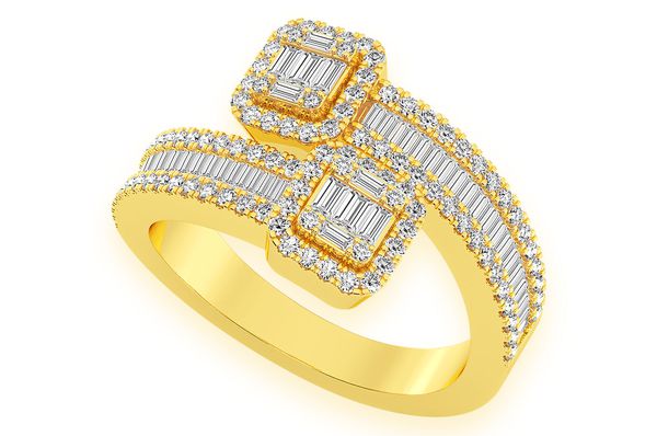 Border Baguette Crossover Diamond Ring 14k Solid Gold 1.00ctw