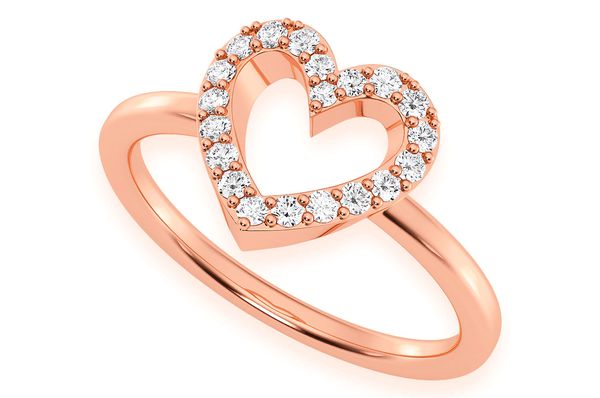 Open Heart Diamond Ring 14k Solid Gold 0.15ctw