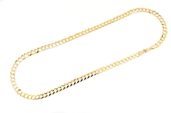 7MM Flat Curb Link 14k Solid Gold Chain