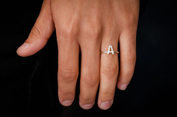 Alphabet Letter Diamond Ring 14k Solid Gold 0.20ctw