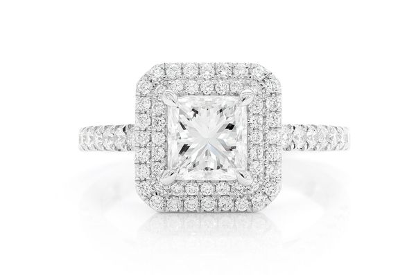 1.25ct Princess Cut - Double Halo - Diamond Engagement Ring - All Natural