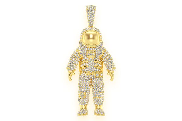 Astronaut Space Diamond Pendant 14k Solid Gold 4.25ctw