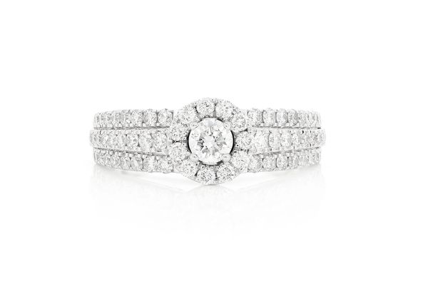 1.10ctw - Three Row Halo - Diamond Engagement Ring - All Natural
