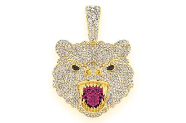 Grizzly Bear Diamond Pendant 14k Solid Gold 7.00ctw