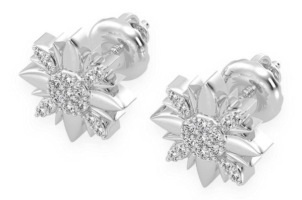 Petal Flower Stud Diamond Earrings 14k Solid Gold 0.10ctw