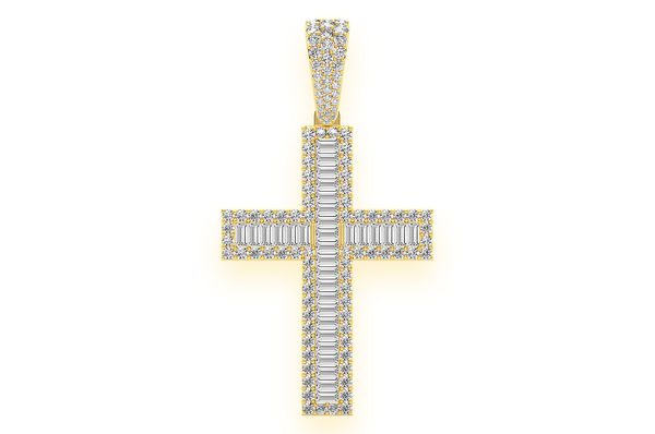 Baguette Cross Diamond Pendant 14k Solid Gold 4.00ctw
