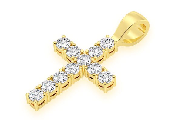 Solitaire Cross Diamond Pendant 14k Solid Gold 1.00ctw