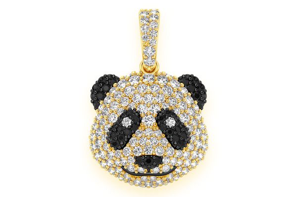 Panda Head Black & White Diamond Pendant 14k Solid Gold 1.00ctw