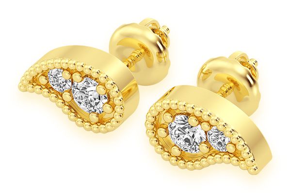 Paisley Stud Diamond Earrings 14k Solid Gold 0.05ctw