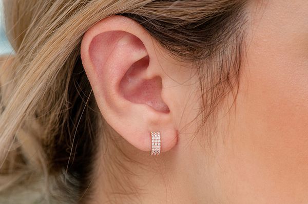 3 Row Hoop Diamond Earrings 14k Solid Gold 0.33ctw