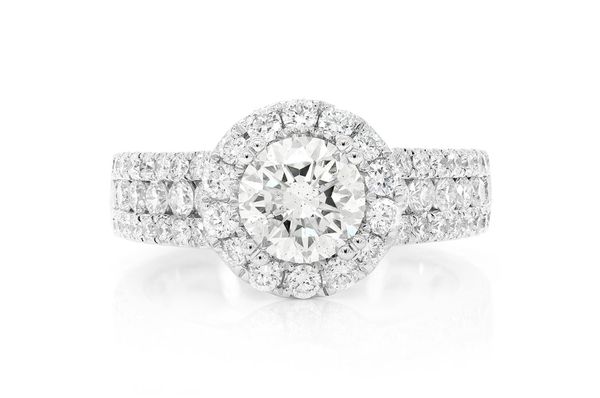 1.25ct Round Solitaire - Triple Row Shank & Halo - Diamond Engagement Ring - All Natural