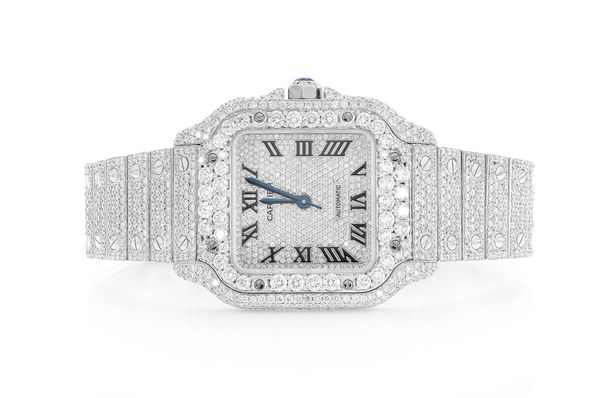 Cartier Santos De Cartier Steel 40MM (4072) - 20.50ctw Fully Iced Out Custom Pave Dial