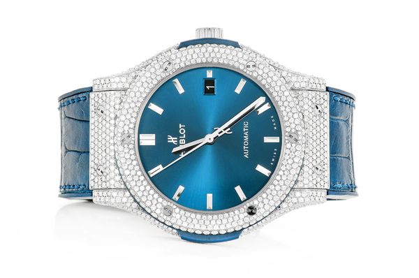 Hublot Classic Fusion 42MM Steel 8.00ctw - Fully Iced Out