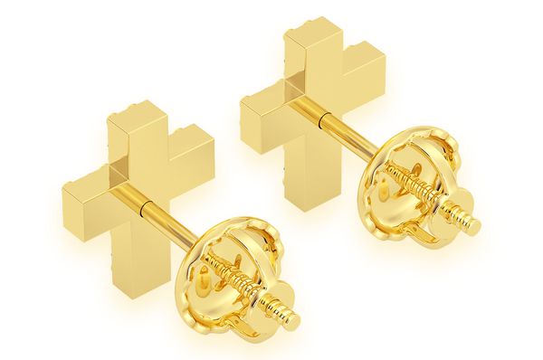 Cross Stud Diamond Earrings 14k Solid Gold 0.10ctw