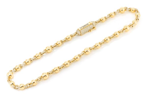 Rolo Beaded Diamond Necklace 14k Solid Gold 32.20ctw