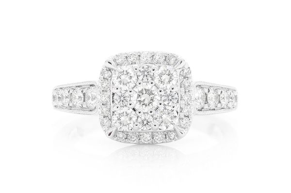 1.00ctw - Antique Square Cluster Halo - Diamond Engagement Ring - All Natural