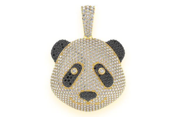 Panda Face White & Black Diamond Pendant 14k Solid Gold 5.50ctw