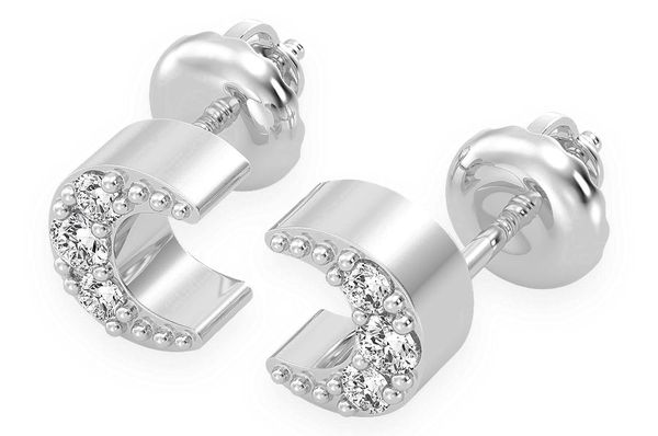 Moon Stud Diamond Earrings 14k Solid Gold 0.05ctw