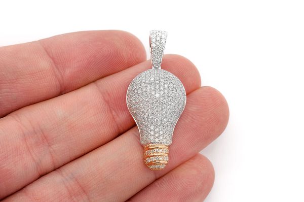Light Bulb Diamond Pendant 14k Solid Gold 2.75ctw