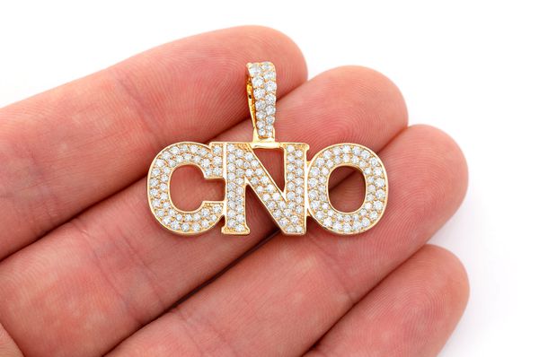 Custom Bold Serif Letter Nameplate Diamond Pendant 14k Solid Gold