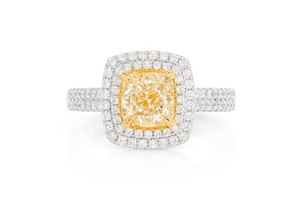2.00ctw Yellow Diamond Double Halo - Diamond Engagement Ring - All Natural