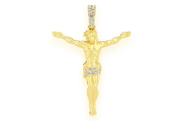Crucifix Half Diamond Pendant 14k Solid Gold 0.10ctw