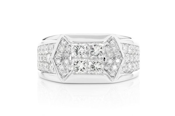 Princess Quad Signet Diamond Ring 14k Solid Gold 2.00ctw