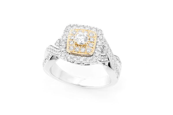 1.00ctw Double Halo Two Tone Twisted Shank - Diamond Engagement Ring - All Natural
