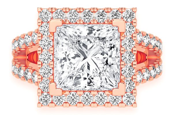 3.00ct Princess Solitaire - Two Row Split - Diamond Engagement Ring - All Natural Vs Diamonds