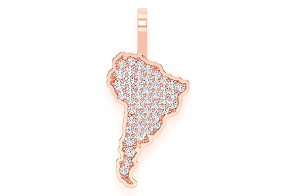 South America Continent Diamond Pendant 14k Solid Gold 0.25ctw