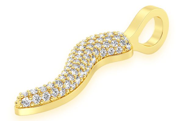 Italian Horn Diamond Pendant 14k Solid Gold 0.30ctw